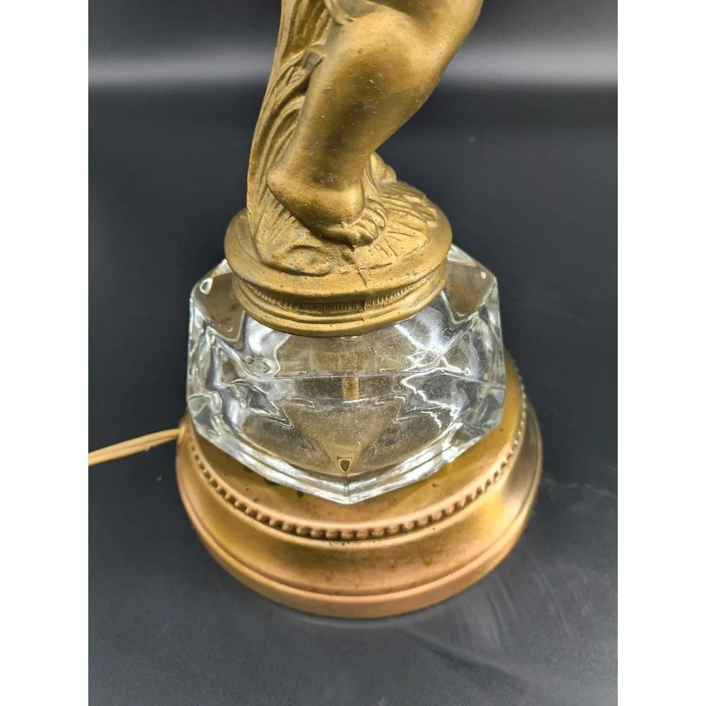 Vintage 1950s Hollywood Regency Cherub Boudoir Lamp Glass Crystal Gilt Mixed...